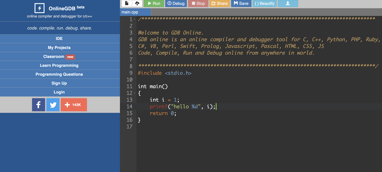 온라인 GDB 컴파일러 :: codeManager