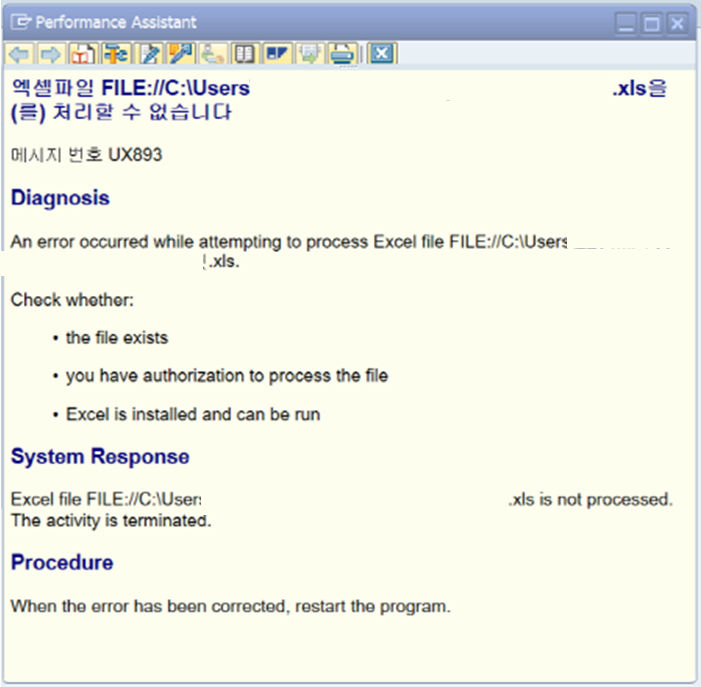 [SAP] 엑셀파일을(를) 처리할 수 없습니다 UX893
