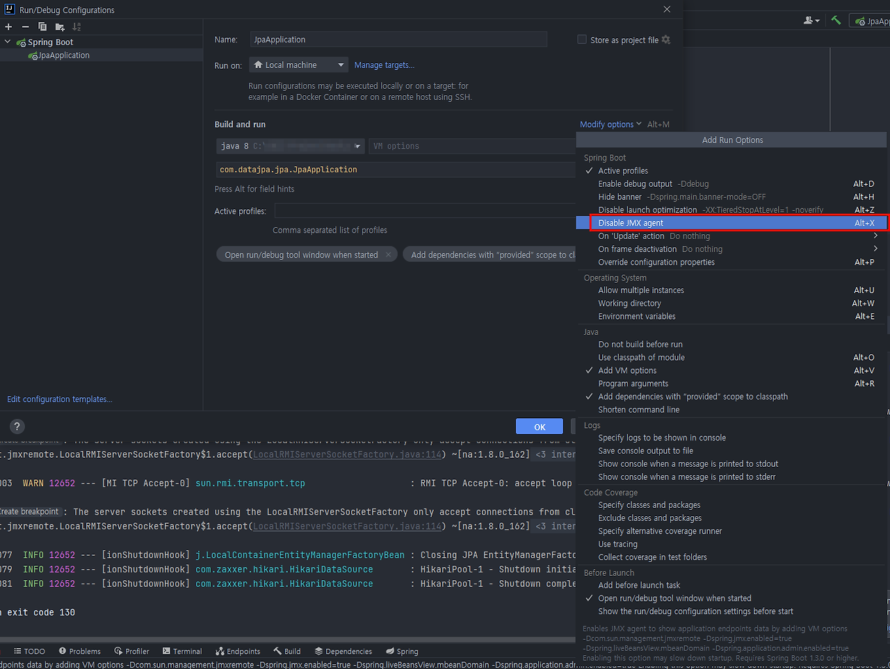 intellij-spring-boot-jmx-rmi-remote-objects-have-benn-exported