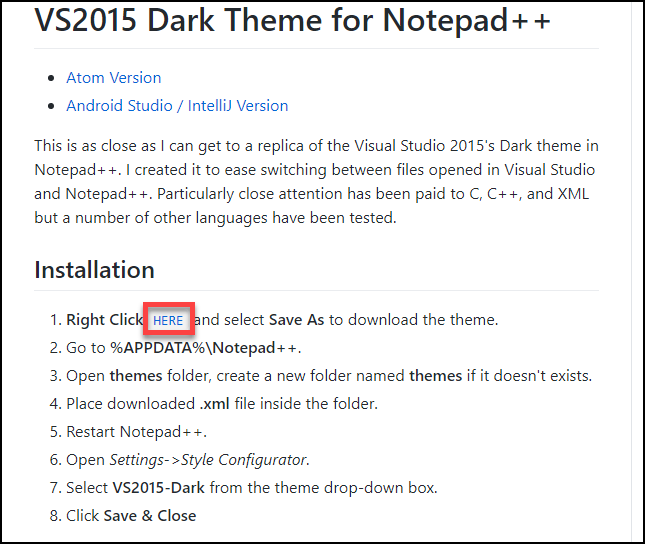 notepad++ 테마 변경 방법 / VSCode2015 Dark / 다크모드 하는 방법 1 ywAAAAAAQABAAACAUwAOw==