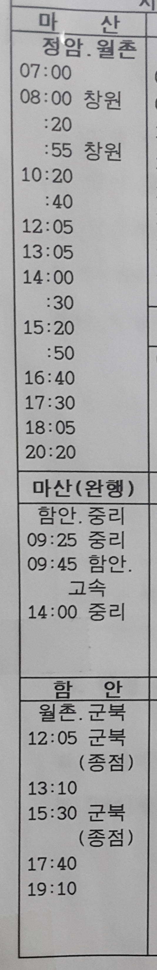의령시외버스터미널 시간표