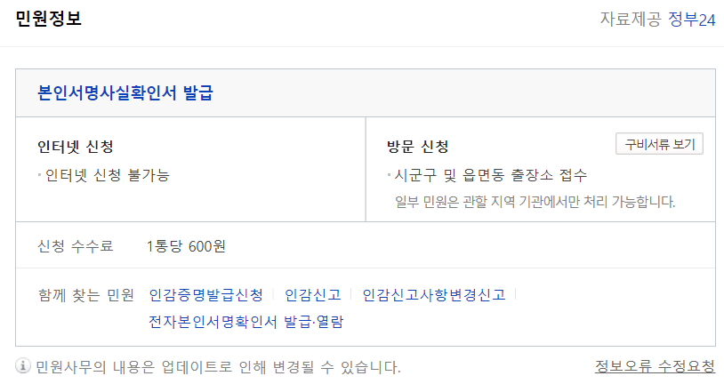 본인서명사실확인서 인터넷 발급 방법