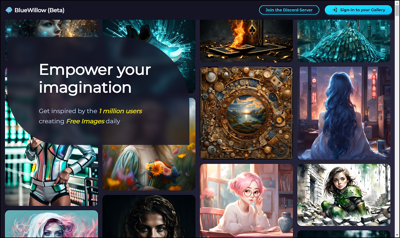 PC AI 그림 생성 무료 사이트 BlueWillow 사용법 1 bluewillow site