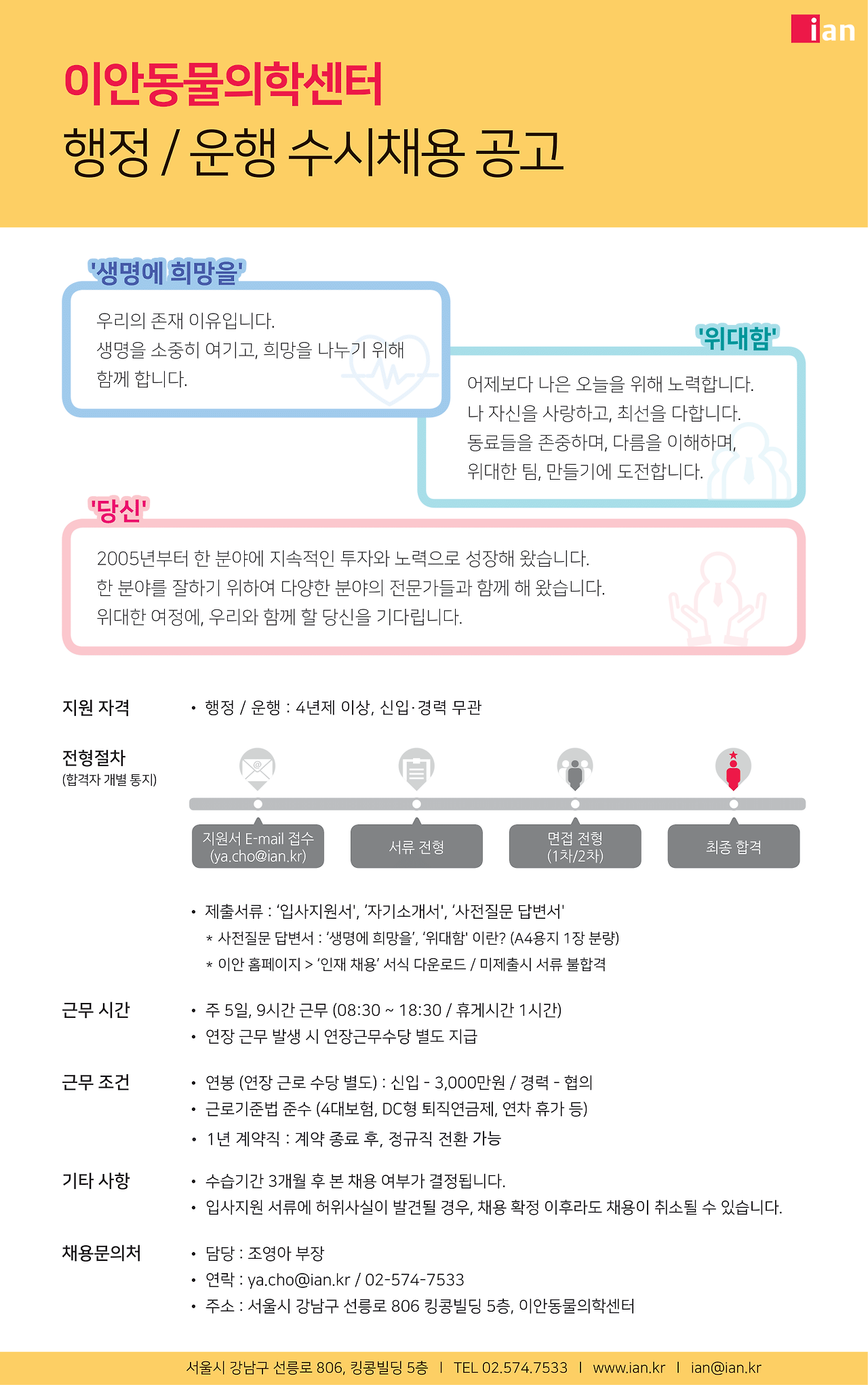 [이안동물의학센터] [행정/운행] 수시채용 공고 - 사람인