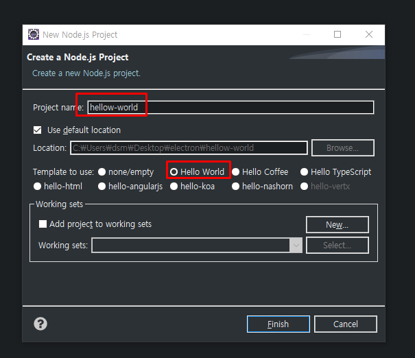 quick node hellow world code