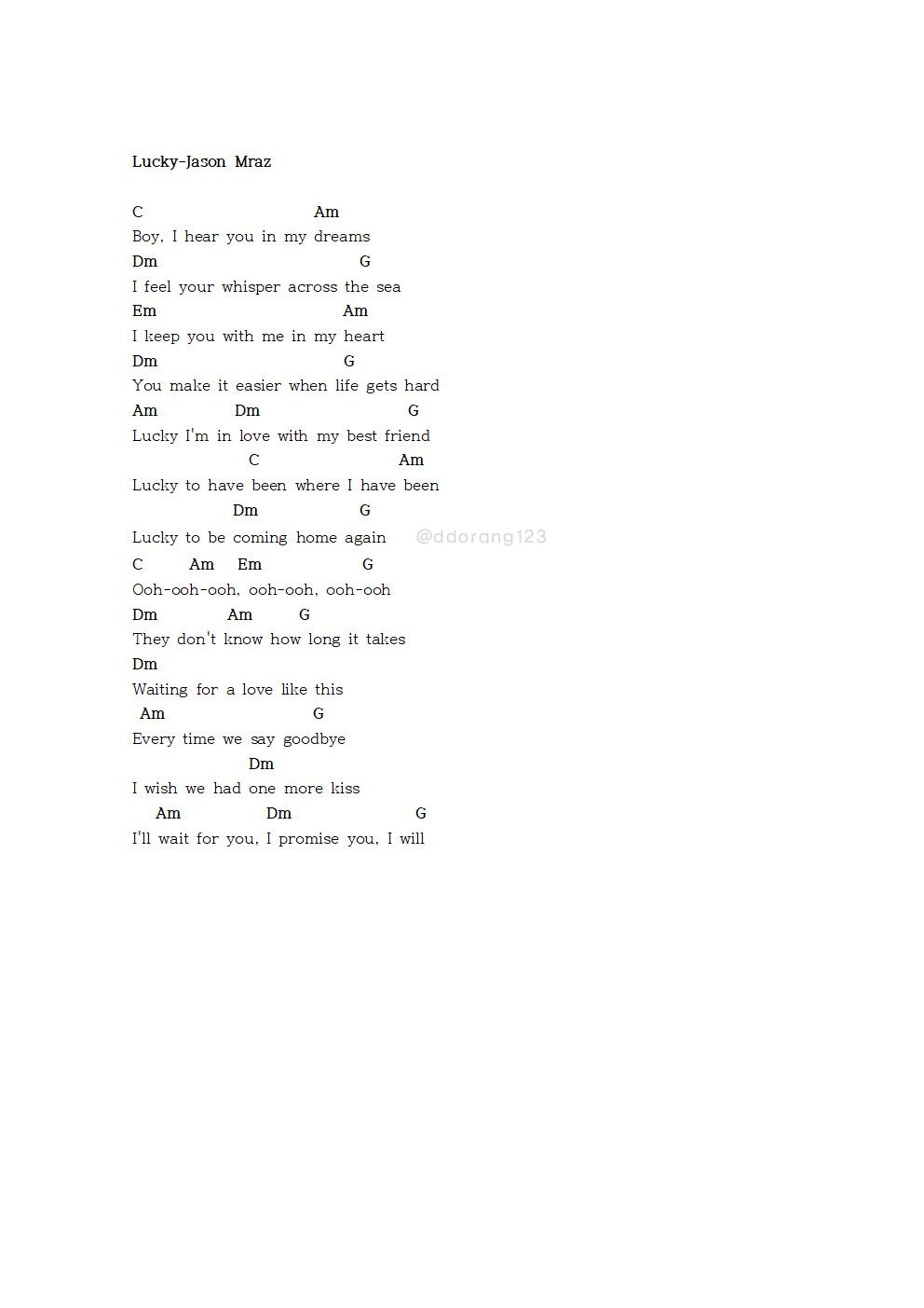 LuckyJason Mraz 우쿨렐레 반주 코드 Easy Ukulele chords