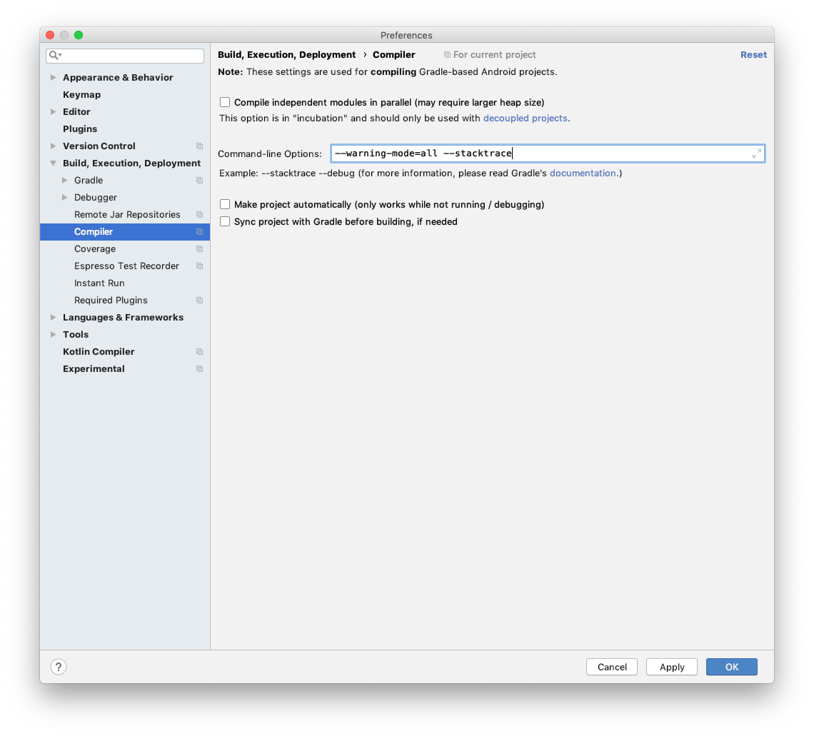 stracktrace gradle android studio