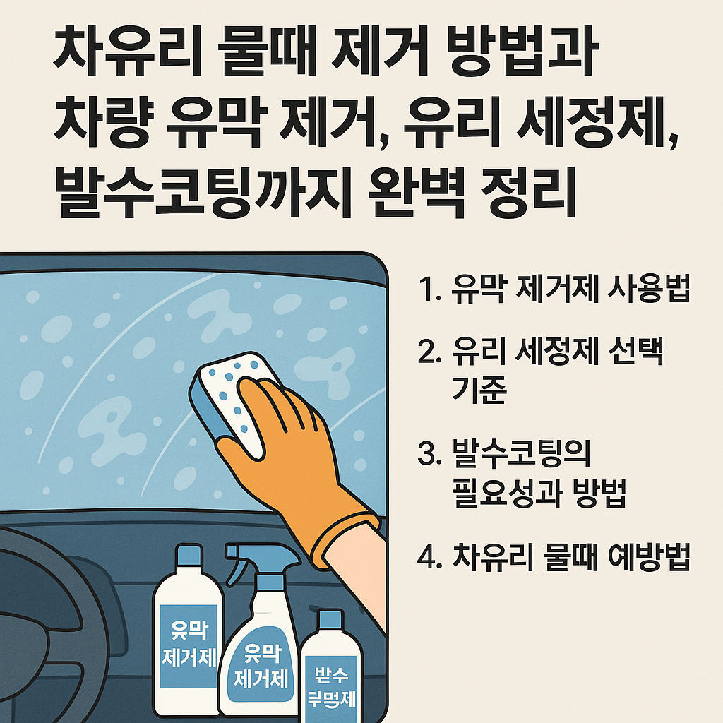 차유리 물때 제거 방법과 차량 유막 제거, 유리 세정제, 발수코팅까지 완벽 정리