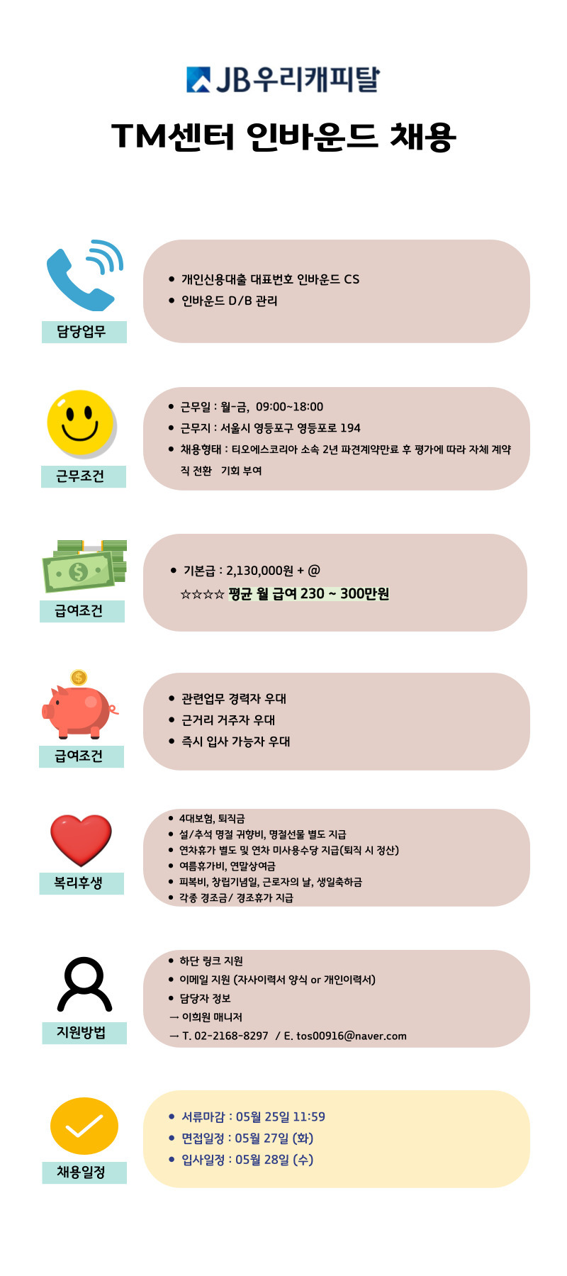[(주)티오에스코리아] [영등포/JB금융/CS] JB우리캐피탈 TM센터 인바운드 다수 채용(D-9) - 사람인
