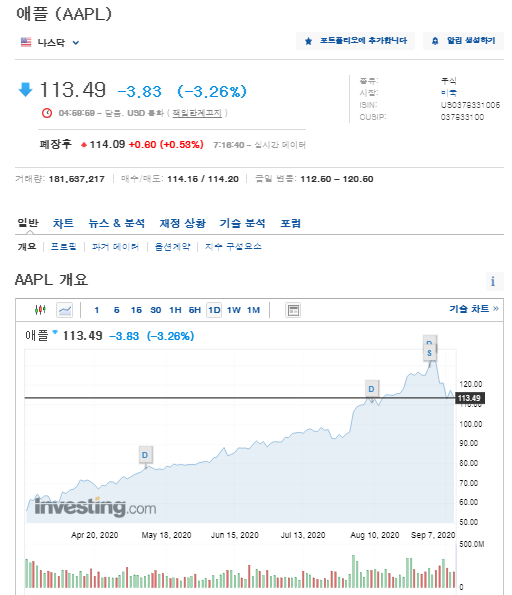 나스닥 급락 이유 (애플,테슬라,아마존 주가추이)