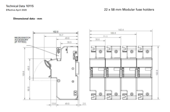 CH221DU (125A, 690V) 부스만휴즈 홀더