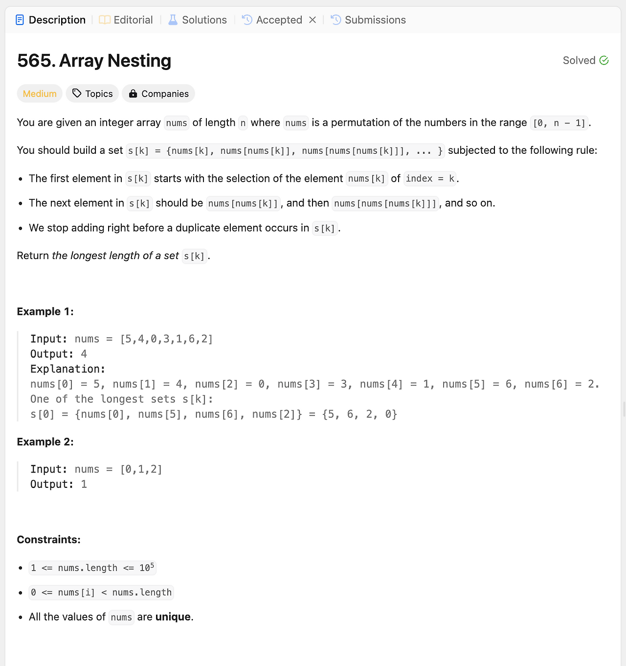 LeetCode (C/C++) 565. Array Nesting