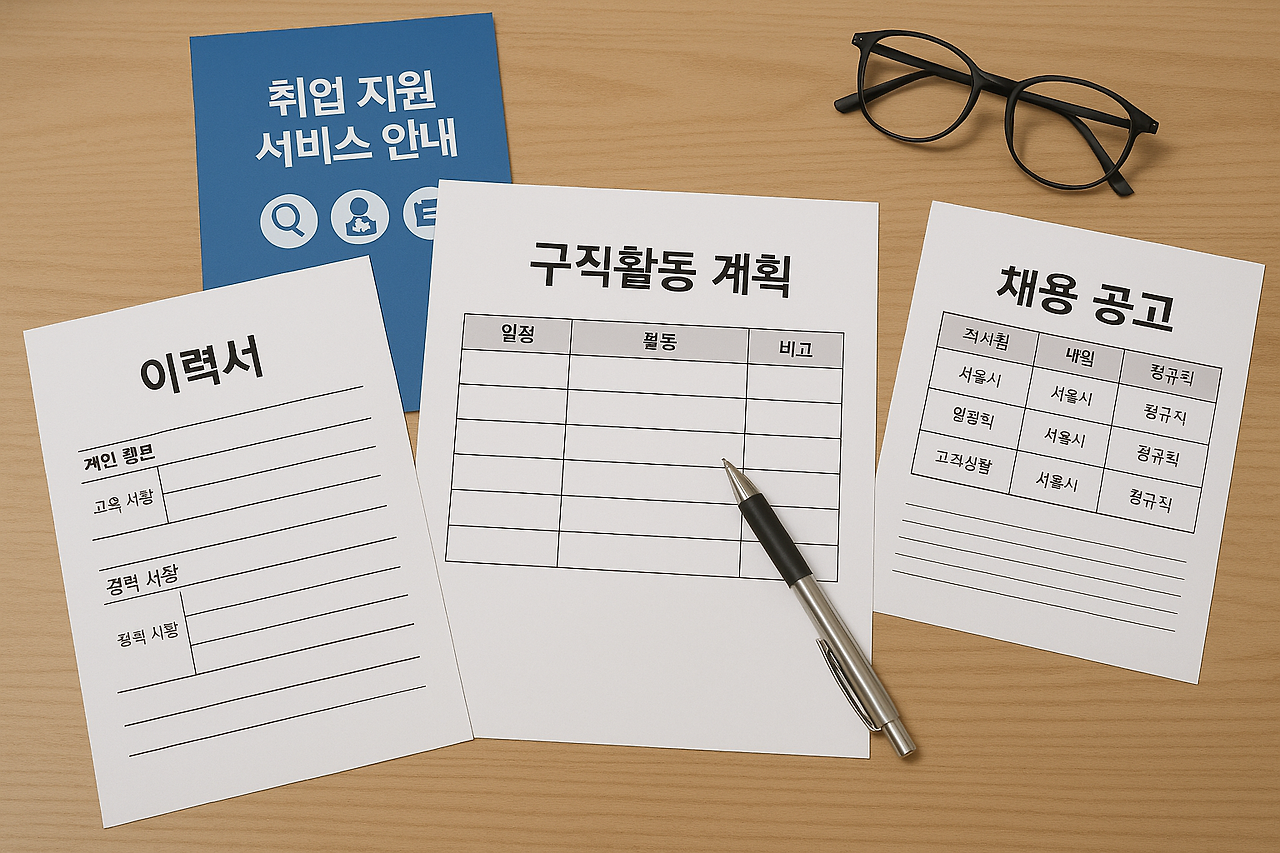 취업지원, 구직활동 계획, 채용공고, 이력서