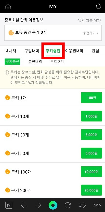 네이버 쿠키 충전 , 네이버 시리즈