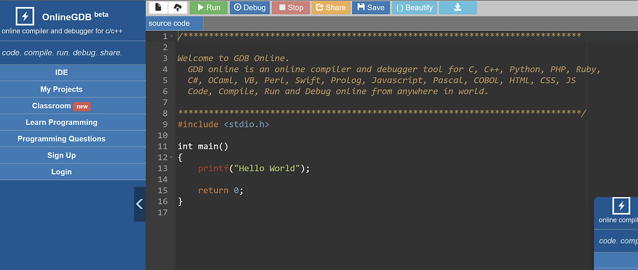 [GDB Online] 온라인 코드 Debugging