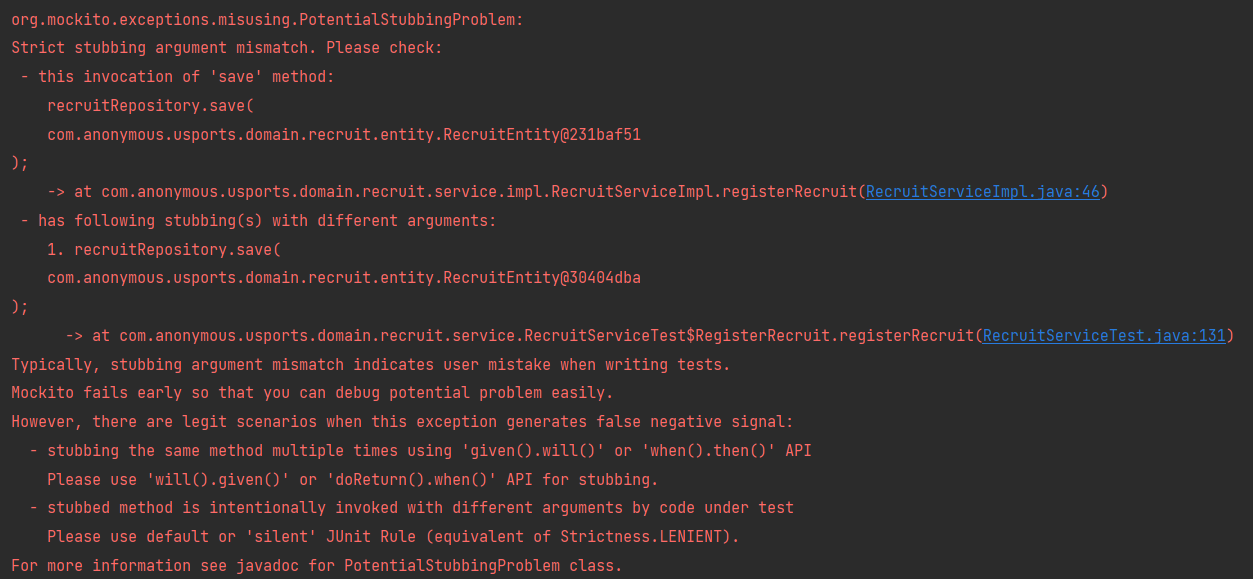 [JPA, Test, Mockito] repository.save() test 시 오류 발생 org.mockito