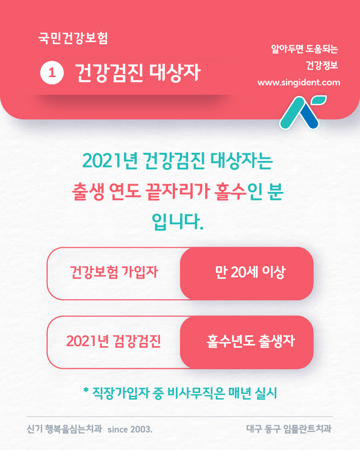 2021년 국가 건강검진 대상자 및 검진 기간 안내 신기행복을심는치과 건강정보 5527