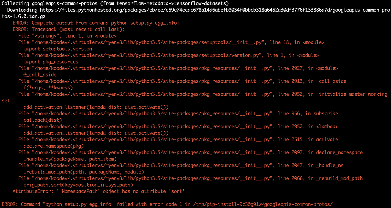 pip 설치 중 setuptools 관련 오류 koodev