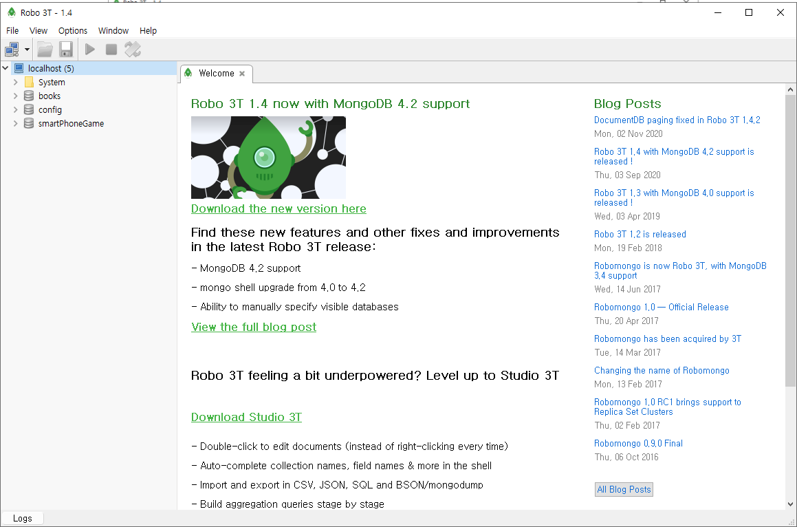 robo 3t create database