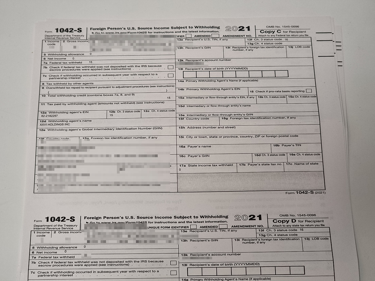 XXVI HOLDINGS inc 1042S 해외 우편물은 구글 애드센스 수익