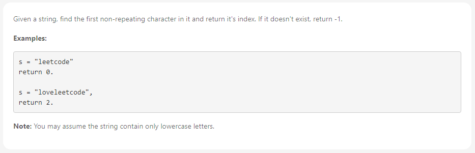 [LeetCode] Java - First Unique Character in a String