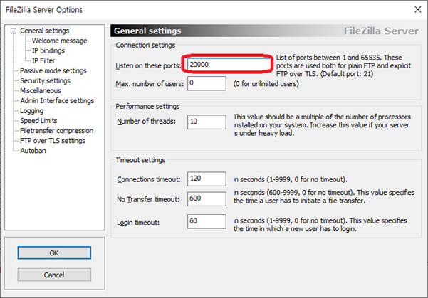 filezilla port for r