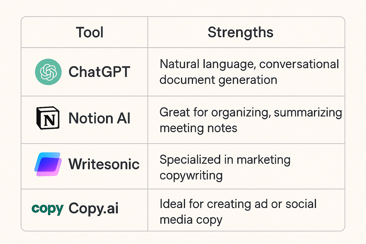 ChatGPT, Notion AI 등 AI 문서 작성 도구 비교표