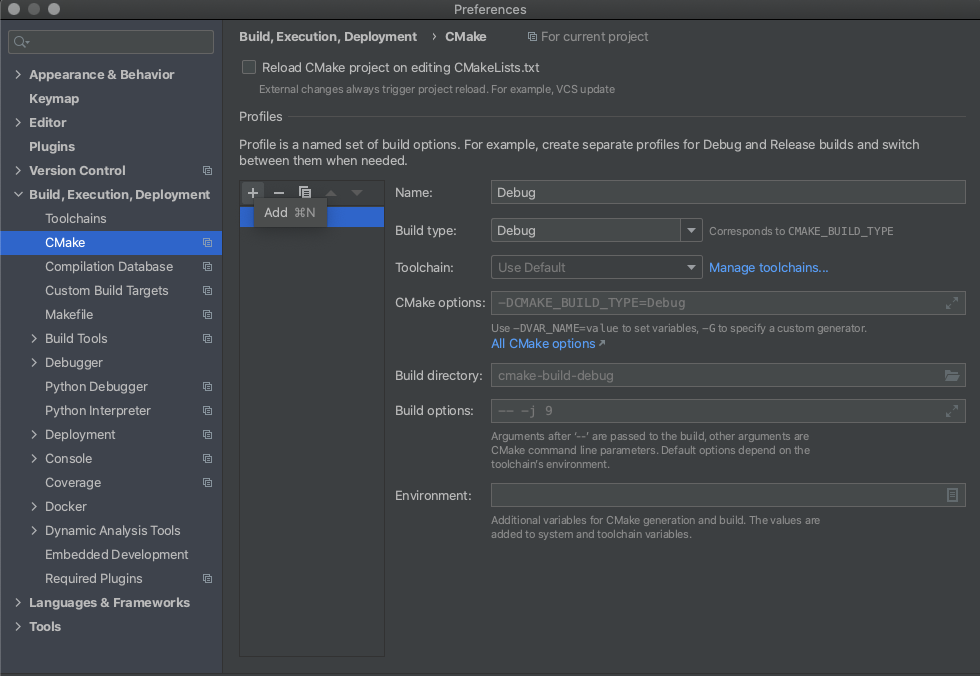 clion cannot find any cmake profile