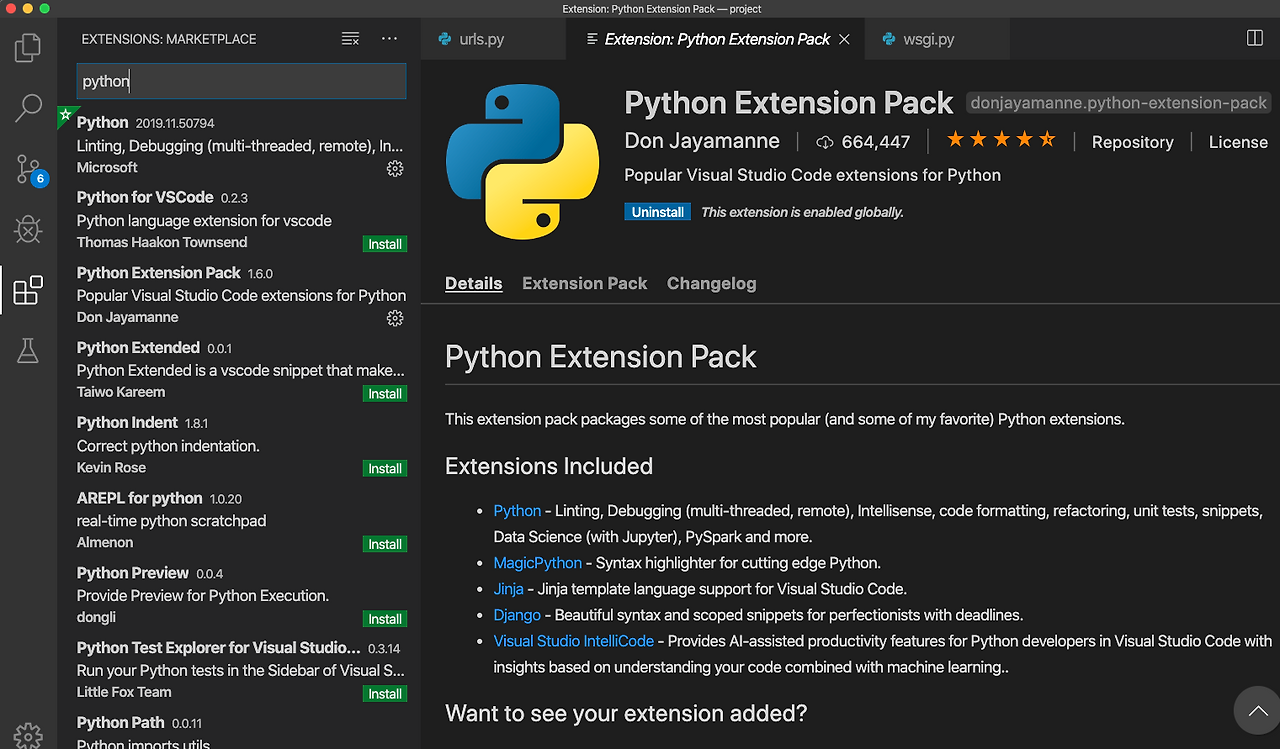 Как создать проект django в visual studio code