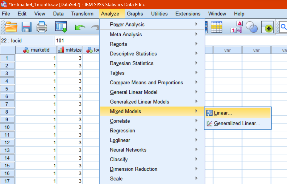 선형혼합모델 1 Multiple Subjects (SPSS 사용설명서 33, Linear Mixed Model)
