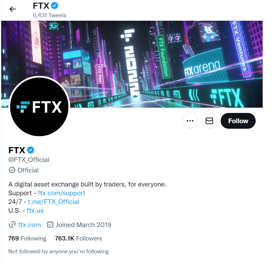 세계 3위 가상화폐거래소 FTX 파산신청, '코인판의 리먼 사태' 1 세계3위의 가상화폐거래소 FTX의 트위터