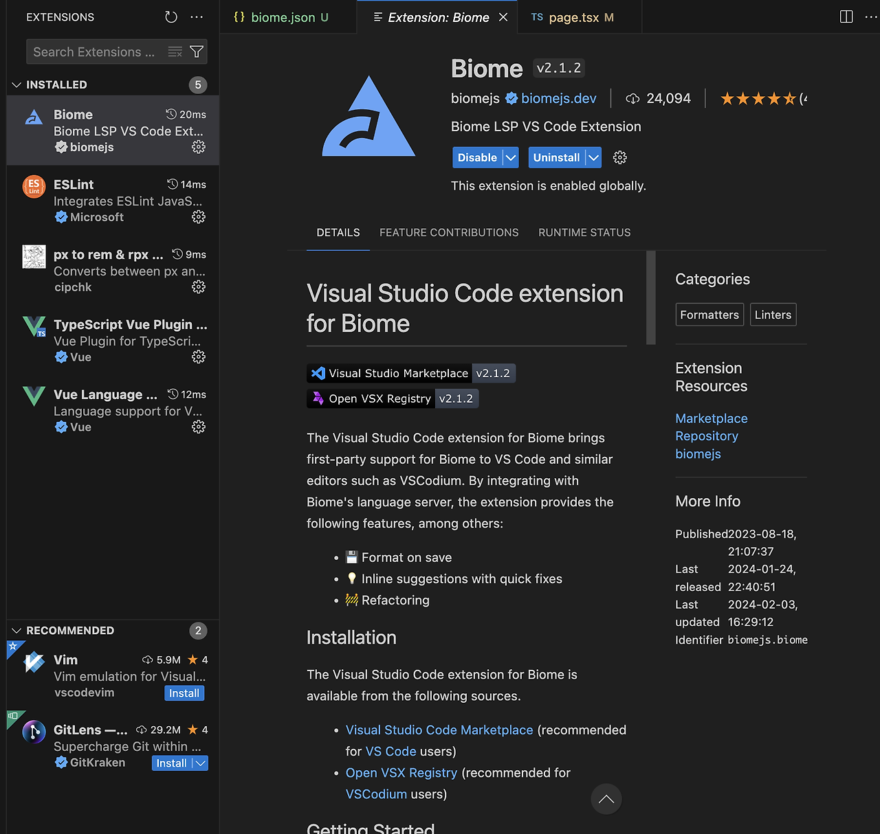 Biome zero dependency tool chain formatter linter