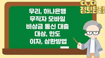 우리, 하나은행 무직자 모바일 비상금 통신 대출 대상, 한도, 이자, 상환방법 알아보시죠.