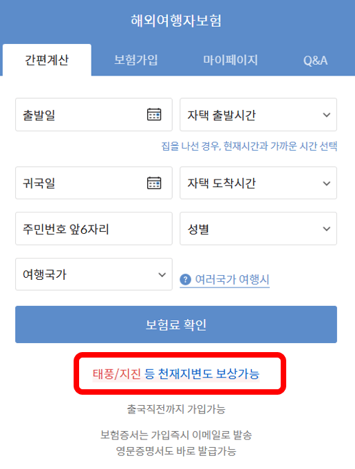 해외여행자 보험으로 