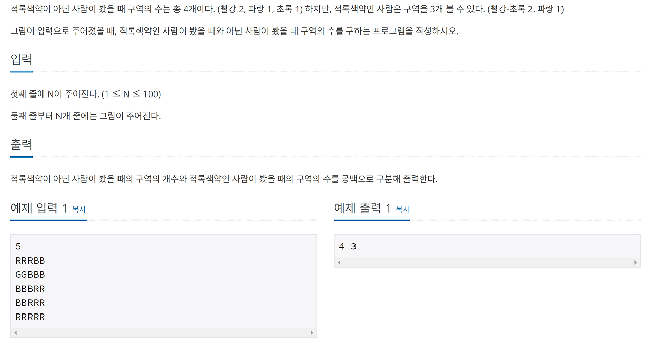 백준 10026 - 적록색약 (JAVA 자바)