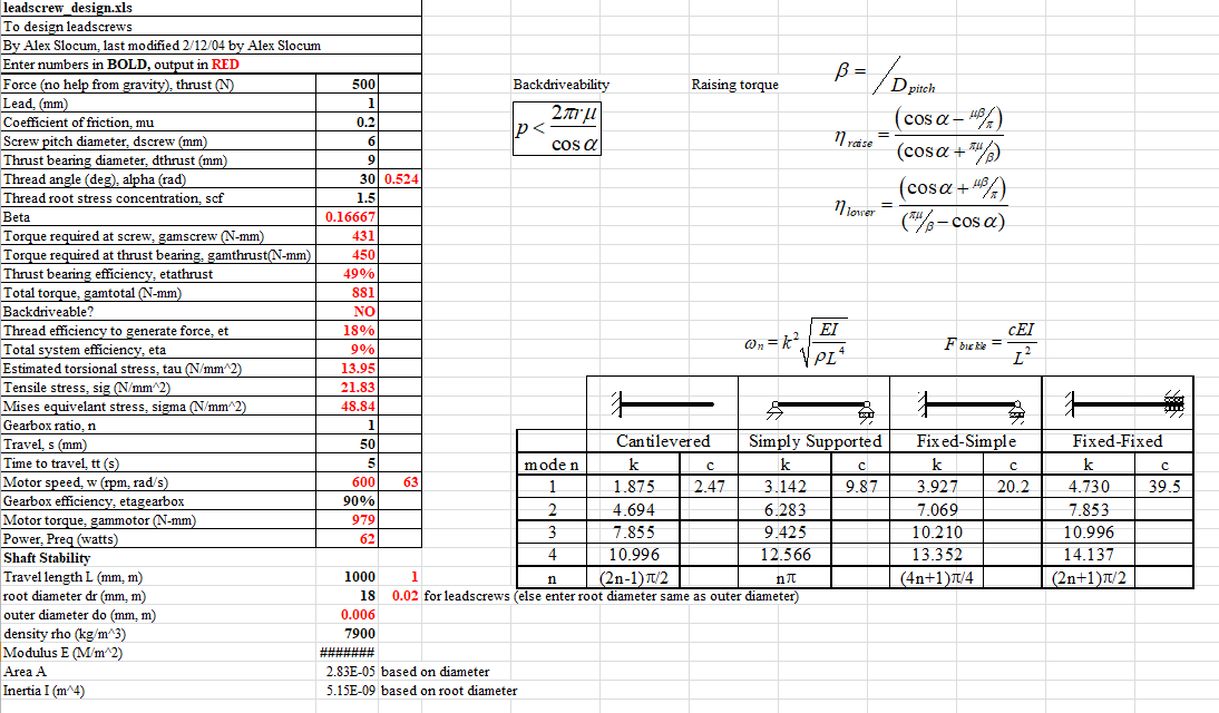LEAD SCREW 계산서