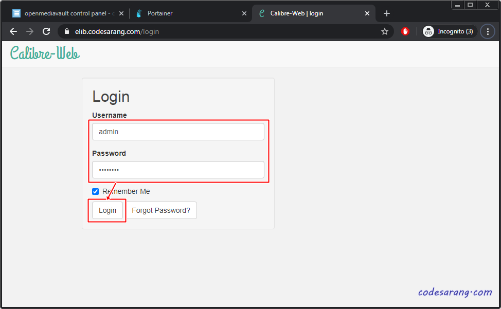 calibre web admin password