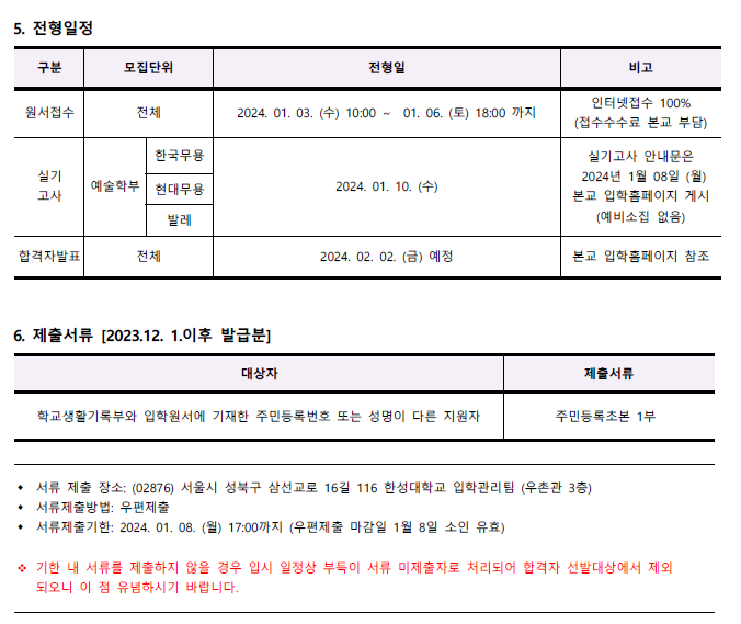 2023년 한성대 정시 등급컷 입시결과(2024학년도 한성대 정시 전형일정 모집요강)