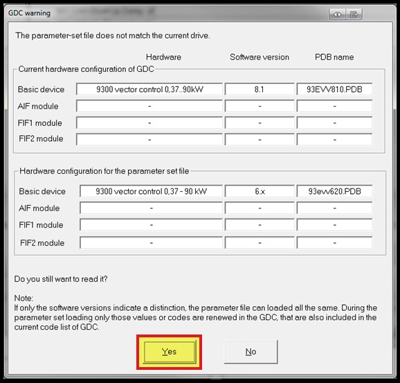 Lenze GDC (2) - Send a parameter file to inverter (Write)