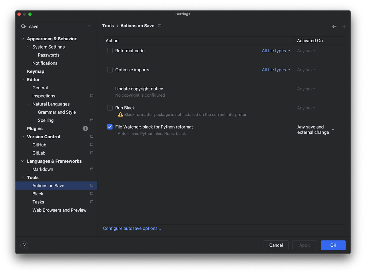 [IntelliJ /Pycharm] 파이참 파일 저장시 python 자동 정렬, 파이선 Formatter 설정하기
