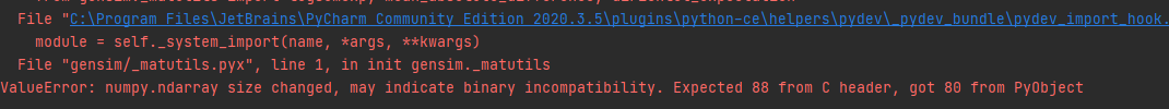 파이썬 numpy, gensim 에러 ValueError: numpy.ndarray size changed, may ...