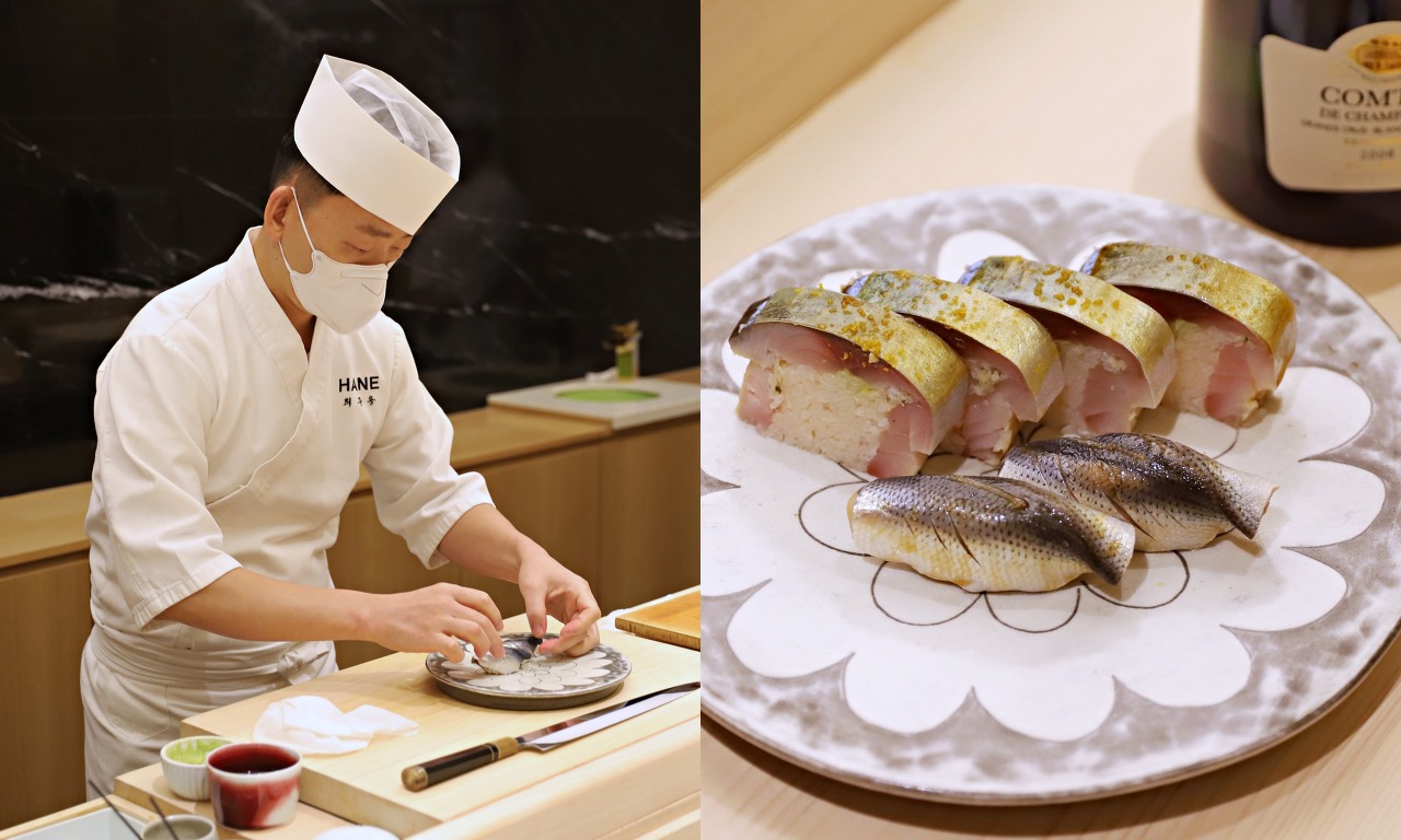 (Left) Chef Choi of HANE (Right) Kohada and shime saba sushi ⓒDMA