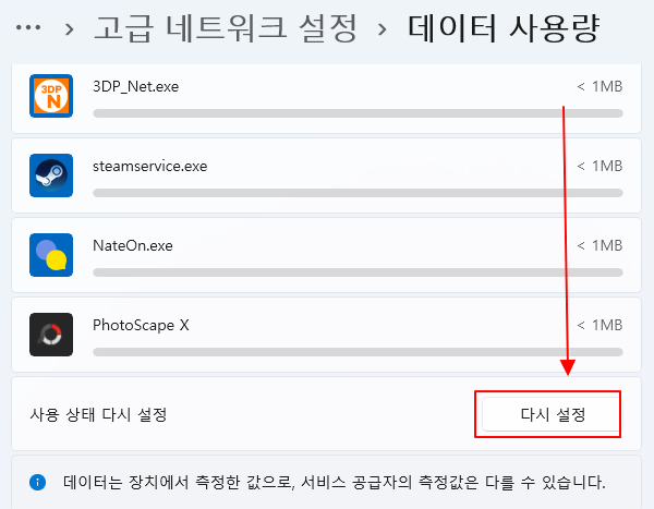 윈도우11 컴퓨터 데이터 사용량 측정, 초기화 및 wifi, 이더넷 사용량 제한하기 8 ywAAAAAAQABAAACAUwAOw==