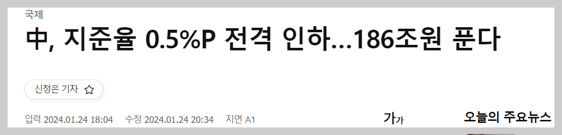 주식시황 :: 실적 장세 본격화, 중국 지준율 인하 (2024/01/24) 3 ywAAAAAAQABAAACAUwAOw==