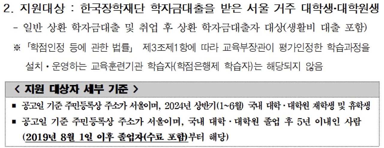 서울시 학자금대출 이자지원 하반기 8월 신청 방법, 조건, 기간