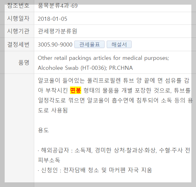 일회용 면봉 HS Code 관세