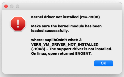 virtualbox kernel driver not installed