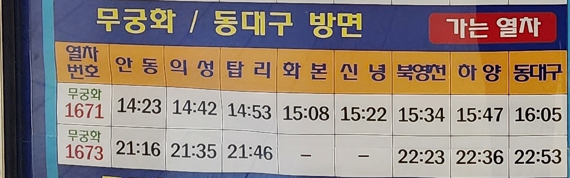 안동역 Ktx 시간표