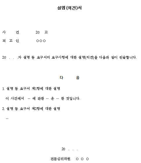 [서식] 설명(의견)서(전문심리위원)