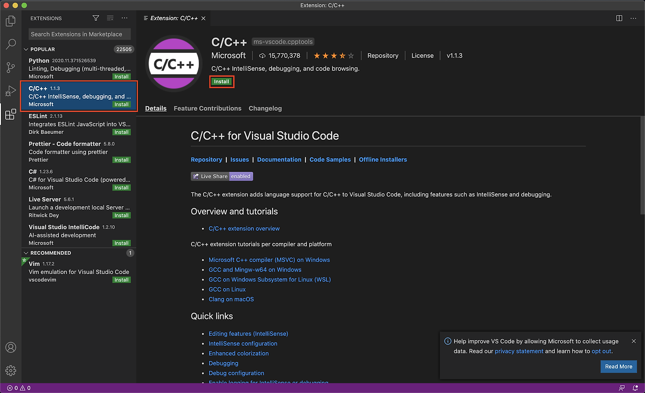 visual studio code c programming mac